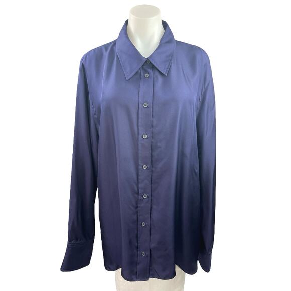 Argent Dark Purple Silk Satin Soft Flowy Long Sleeve Button Down Shirt Top XXL - Picture 1 of 6